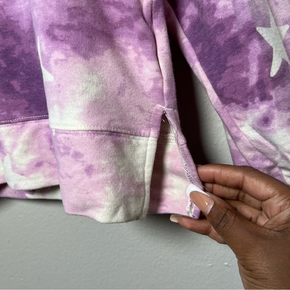 Wildfox Women Sweater Large Purple Tie Dye Stars Crewneck Boxy Lightweight - Picture 5 of 10
